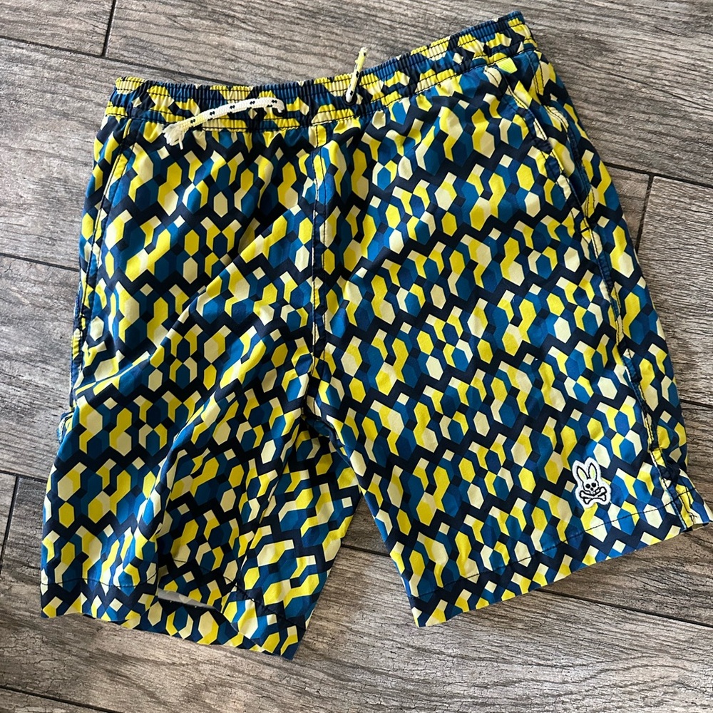 Psycho Bunny Blue and Yellow Board Shorts Vibrant Swimwear